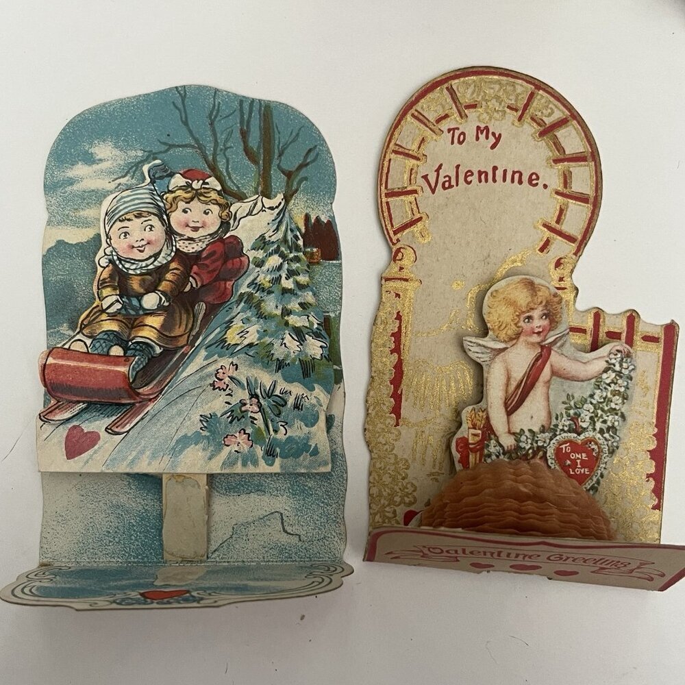 Vintage Valentine Card Lot Mechanical Stand Up Die Cut Honeycomb USA Germany - Picture 5 of 16